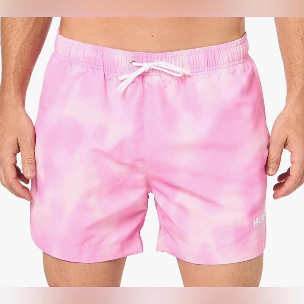 Hugo Boss Pink Tie-Dye Effect Swim Trunks